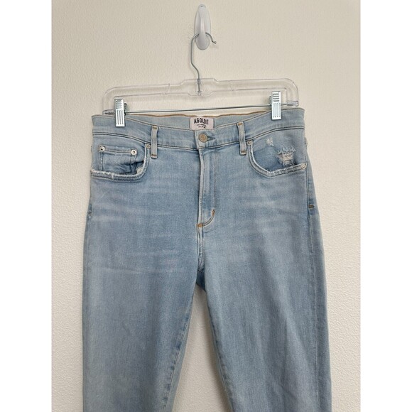 Agolde Women's Sophie High Rise Skinny Crop Light Wash Blue Distressed Size 30 - Picture 3 of 10